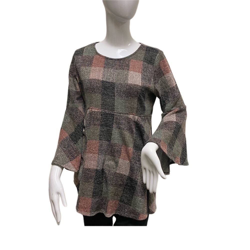 WOMEN'S Maternity Top My Bump Grey and Mauve Plaid